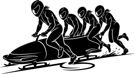 Bobsled Team Pushing Sled Downhill, Winter Sport Action © gerrymurniawan