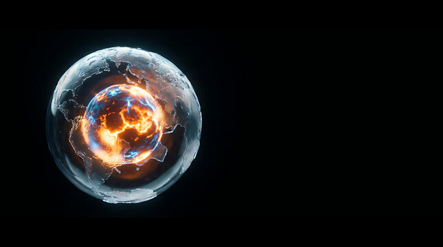 A glowing orb with vibrant colors is burning intensely against a dark background