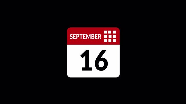 September month calendar animation on transparent background. calendar simple icon animation date change time month. Date counting calendar ,Calendar animation of september month in 4k. 
