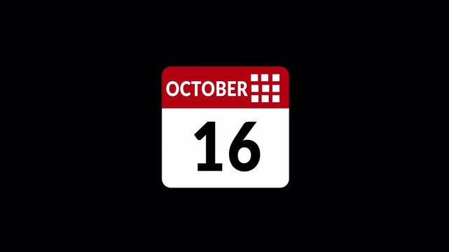 October month calendar animation on transparent background. calendar simple icon animation date change time month. Date counting calendar ,Calendar animation of october month in 4k. 