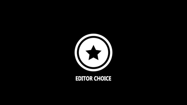 White star icon inside a circle with text EDITORCHOICE on black background symbol editor