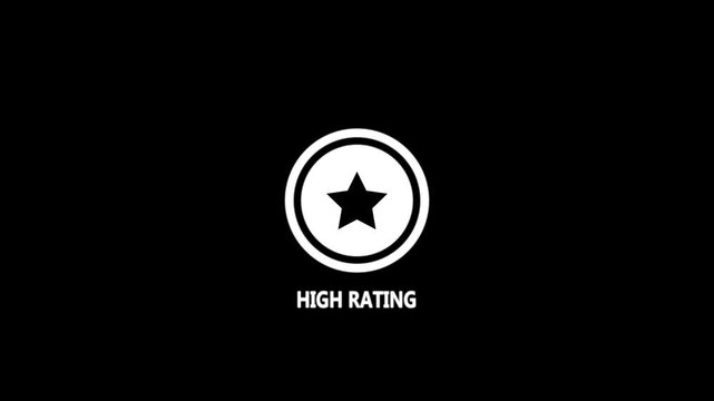 White star icon inside a circle with text HIGHRATING on black background symbol rating