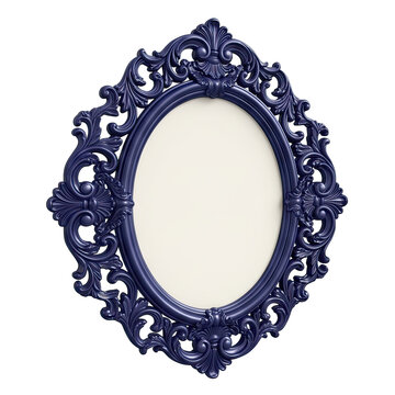 Ornate oval frame with dark blue decorative elements