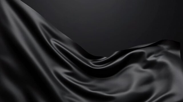 Sleek dark black satin fabric flowing with elegant luxurious motion