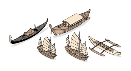 Traditional cultural watercraft isometric set © Alfianto