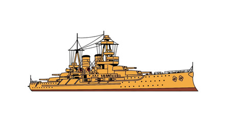 Vintage military battleship with heavy artillery turrets © Alfianto