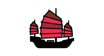 Traditional chinese junk boat with red sails © Alfianto