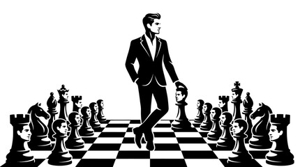 Businessman Strategizing on Chessboard with Pawns © Umul_art