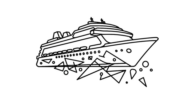 Stylized cruise ship with abstract geometric elements