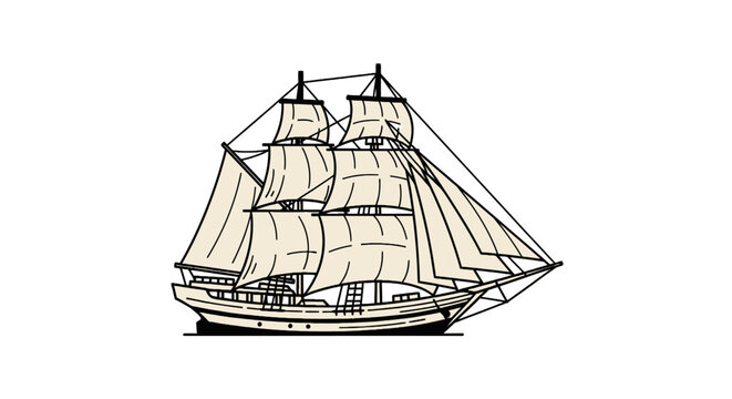Vintage sailing ship with multiple masts and sails