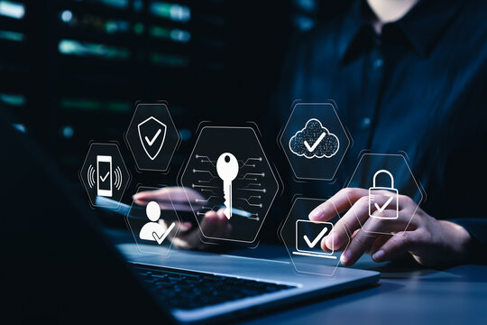 Encryption key password security concept. passwordless authentication technology. digital access key, secure login verification, cloud protection, device approval, identity validation, access control