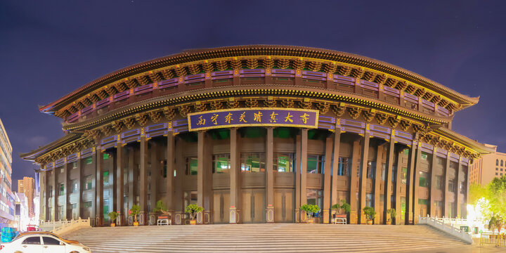 Xining Confucian Temple night view featuring traditional Chinese architecture with illuminated eaves and columns