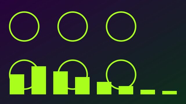 Abstract digital audio equalizer animation 4k background, with animated neon, circles and sound, bars for music, visualization and data analysis