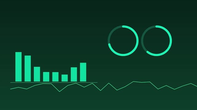 Digital data analytics dashboard with animated bar charts and loading circles for business finance and technology infographics animation 4k