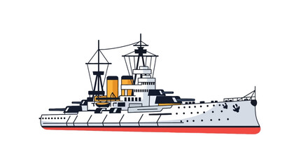 Massive steel battleship equipped with heavy turrets and masts © Kurniawan