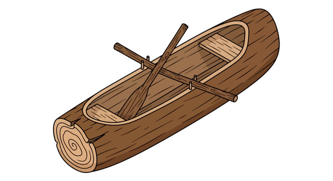 Traditional dugout canoe carved from a wooden log with oars