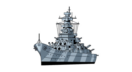 Large naval battleship with heavy artillery turrets © Kurniawan