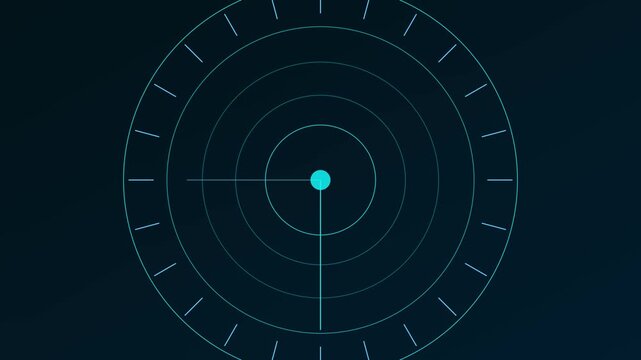 Digital radar screen interface scanning motion with rotating glowing beam for technology and data analysis visualization animation 4k