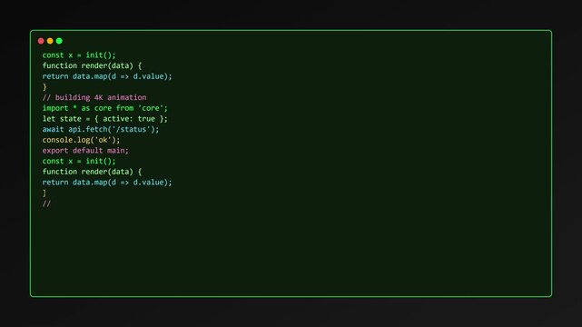 Programming code typing animation on dark screen 4k background, for software development, and tech concepts