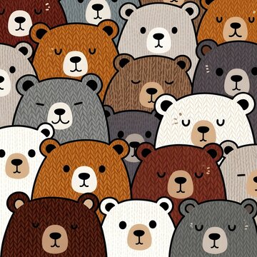 Cuddly cartoon bears in knit patterns for nursery decor