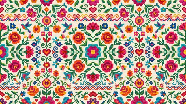 Mexico pattern colorful floral embroidery art concept with embroidery colorful handmade traditional heritage decorative