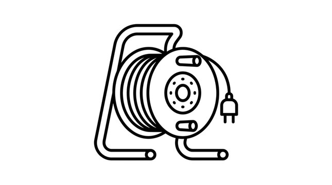 Electric extension cord cable reel line art icon.