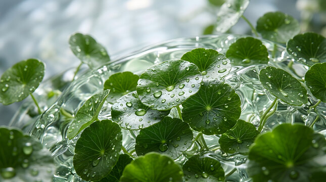Centella asiatica extract provides botanical hydration and soothes irritated skin. 3D rendering.