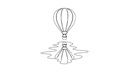 Hot Air Balloon Reflection on Water Surface - Minimalist Line Art © Tani