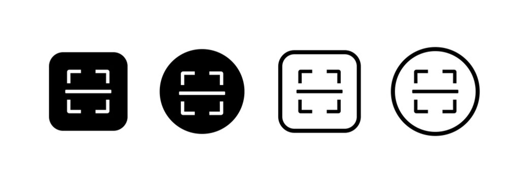 Scan button icon set. QR reader icons for document scanning, code capture, apps, web and mobile interfaces.