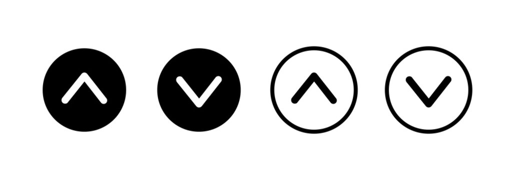 Up and down button icon set. Navigation icons for app and web dashboards.