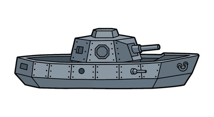 Armored naval warship with central turret © santikajaya