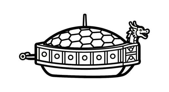 Korean turtle ship geobukseon line art icon