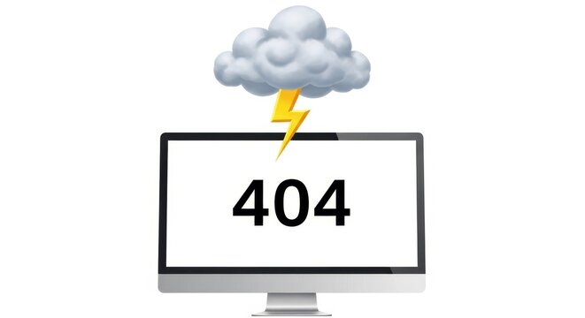 404 error on computer screen with stormy weather