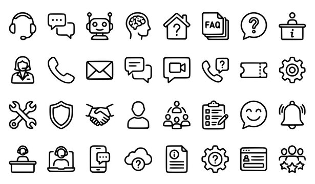 Modern Customer Support and Help Outline Icons Editable Stroke Vector Collection