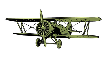 Vintage olive green biplane with dual wings and radial engine © cintya