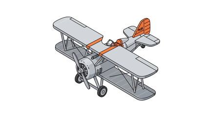 Vintage isometric biplane with orange accents © cintya