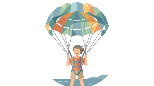 Joyful woman enjoying parasailing adventure over the sea with a colorful parachute