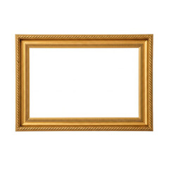 Fototapeta premium A gold ornate picture frame with a white background and empty center.