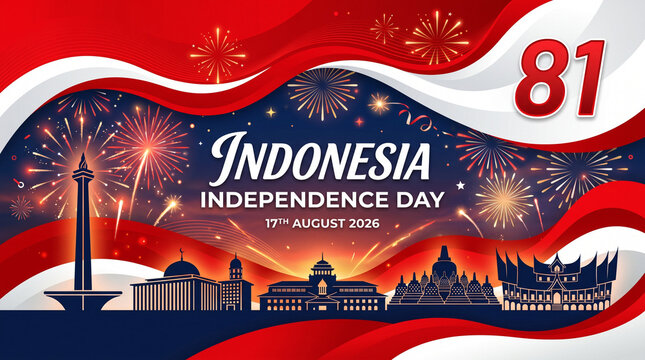 81st Indonesia Independence Day banner with red and white flag colors.