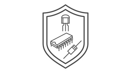 Obraz premium Corporate Shield Logo Featuring Monochromatic Electronics Components Transistor Chip and Soldering Iron