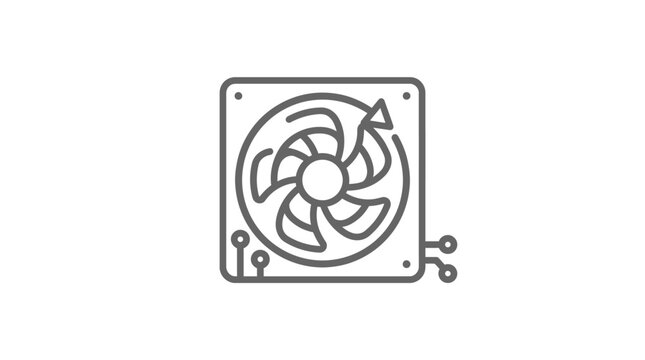 Creative Monochrome Computer CPU Cooler Fan with Heat Sink and Connector with high quality professional line art symbols for modern creative design and digital branding projects