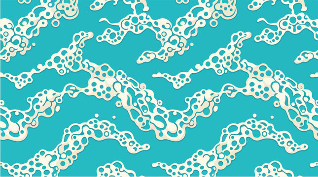 Seamless turquoise water wave pattern with bubbly sea foam