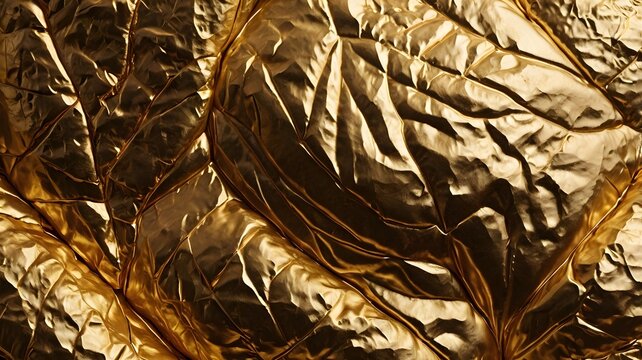 Shiny Golden Foil Texture Abstract Crumpled Surface