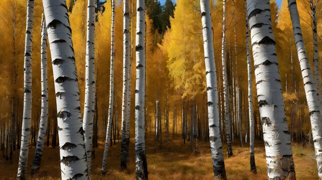 Golden Birch Forest Path in Autumn Light