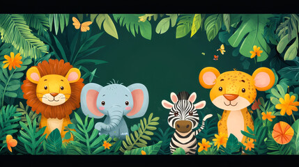 Naklejka premium wild animals in the jungle scene