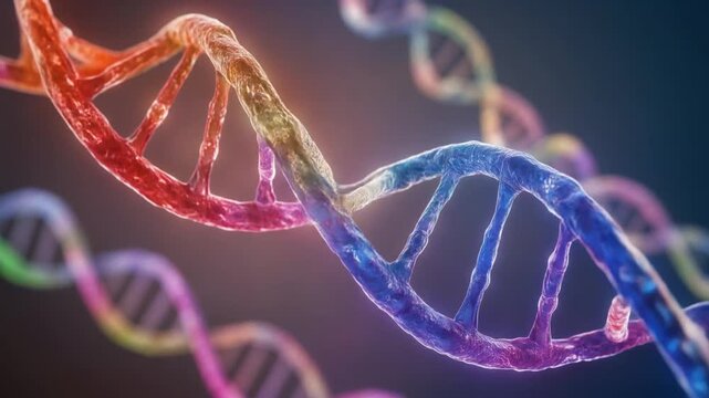 3D Animation of a DNA Helix Structure rotating. Genetics, Gene Sequencing, Molecular Biology Science, Gene Expression Mutation. multi-color.