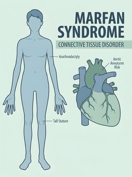 Marfan Syndrome Medical Infographic, Body Silhouette and Heart Diagram
