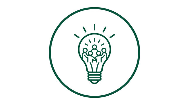 Teamwork lightbulb icon with people inside, representing collaboration and innovation concept