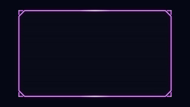 Simple neon border element with rounded corners and corner accents on dark background, abstract geometric shape