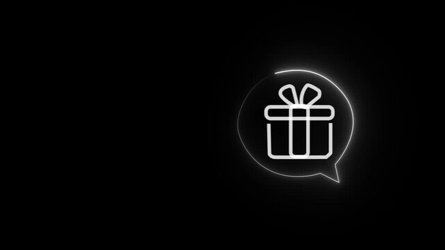 Giftbox icon positioned inside a white neon speech bubble occupies the right side of the frame, leaving extensive negative space for text and providing a versatile layout for promotional banners.